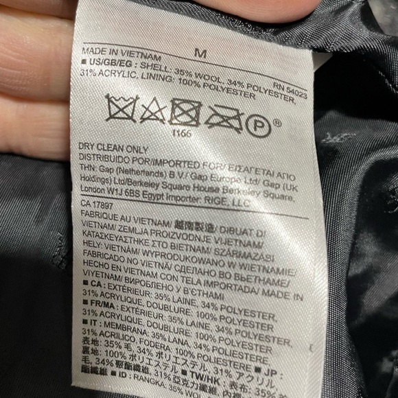 Banana Republic Black‎ White Wool Long Pea Trench Coat Medium Italian Fabric - Picture 5 of 8